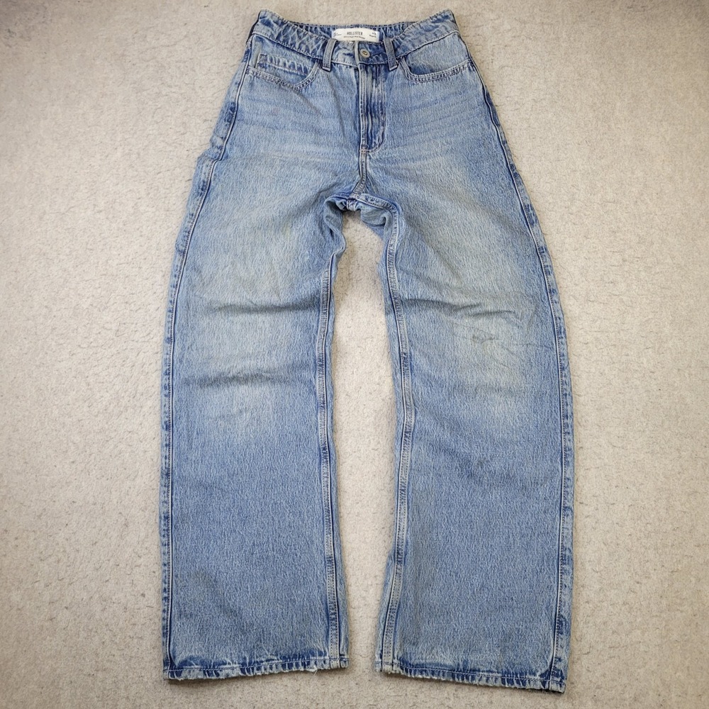 Hollister Ultra High Rise Baggy Jeans Womens 0R Blue Denim Pockets Light Wash